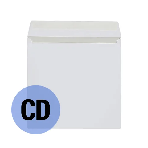 Конверт для CD/DVD без окна, бумажный, 124 × 124 мм, 80 г/м², белый