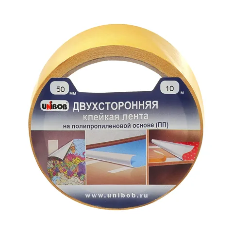 Двусторонняя клейкая лента Unibob, 50 мм × 10 м, полипропилен, белая