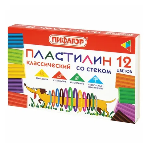 Пластилин классический ПИФАГОР «Веселая такса», 12 цветов