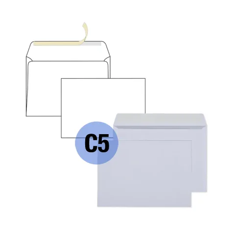 Конверт C5, 162 × 229 мм, 80 г/м², белый, отрывная лента