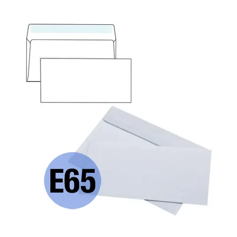 Конверт E65 (110 × 220 мм), отрывная лента, 80 г/м²