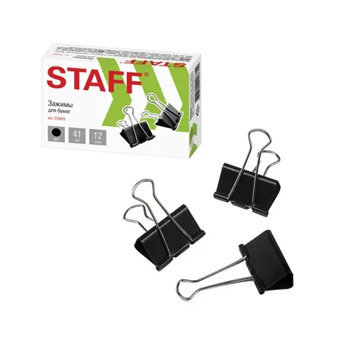Зажимы для бумаг STAFF EVERYDAY 41 мм, 12 шт., черные