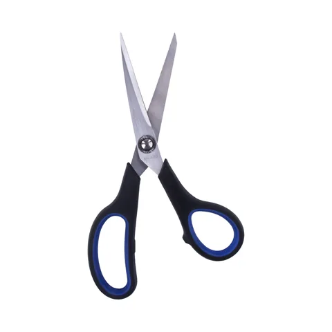 Ножницы BRAUBERG "Soft Grip", 190 мм, черно-синие, резиновые вставки, 3-сторонняя заточка